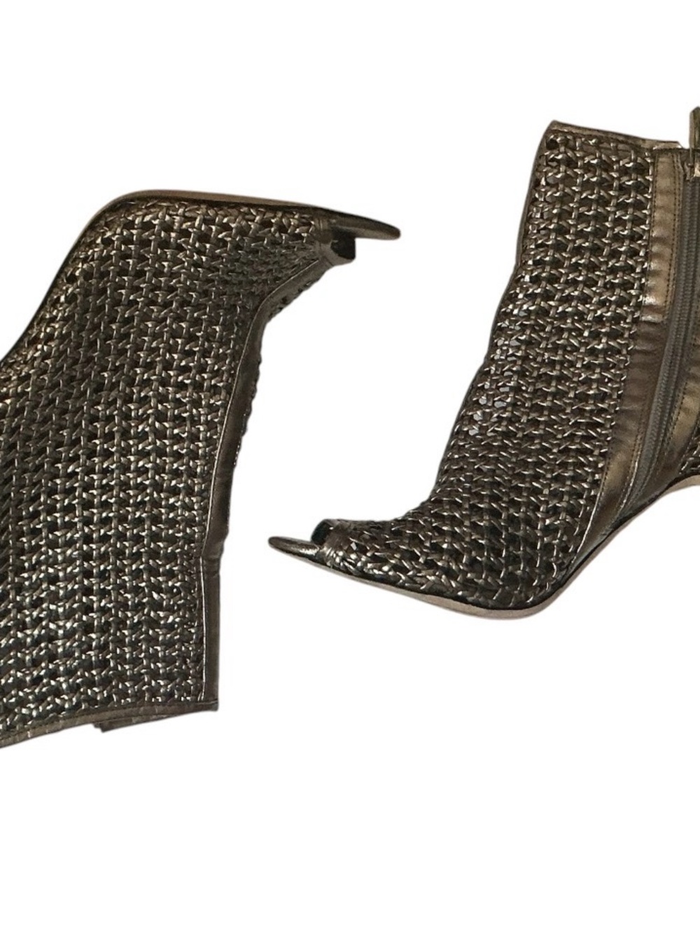 Woven Peep-Toe Bootie in Metallic Bronze